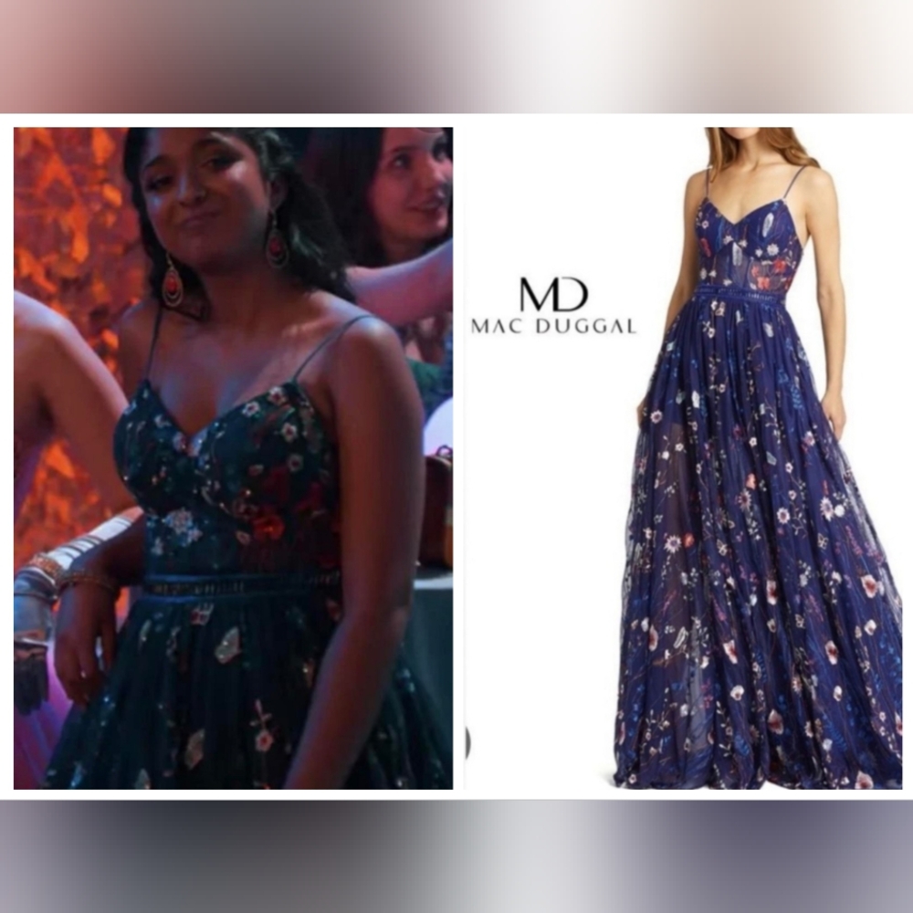 NWT Mac Duggal Embroidered Bustier Dress Indigo Sz 6 - seen in Never Have I Ever